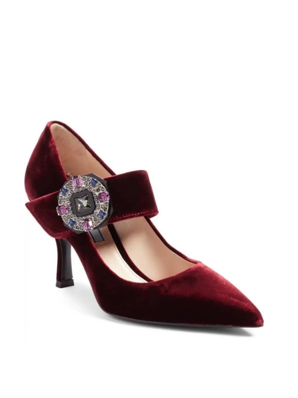 PRADA Embellished Velvet Mary Jane Pointy Toe Art Deco Bordeaux EU 39.5 $990
